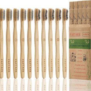 paeyaer 10 Count Bamboo Toothbrushes (Toothbrush Soft+Toothbrush Medium) Charcoal Toothbrushes - Natural Wood Toothbrushes Bulk, Reusable Travel Toothbrushes