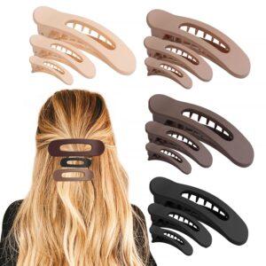 12PCS Flat Hair Clips, Brown Flat Claw Clips for Thin Hair, Matte Lay Down Claw Clips for Women, 3 Sizes Alligator Hair Clips, Slide Hair Clips