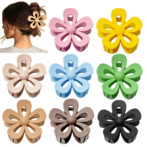 8PCS Flower Claw Clips, Hair Clips for Thick Hair, Matte Non Slip Strong Hold Women Girls, Large Cute Clip Thin Big Jaw Accessories, Aesthetic Color